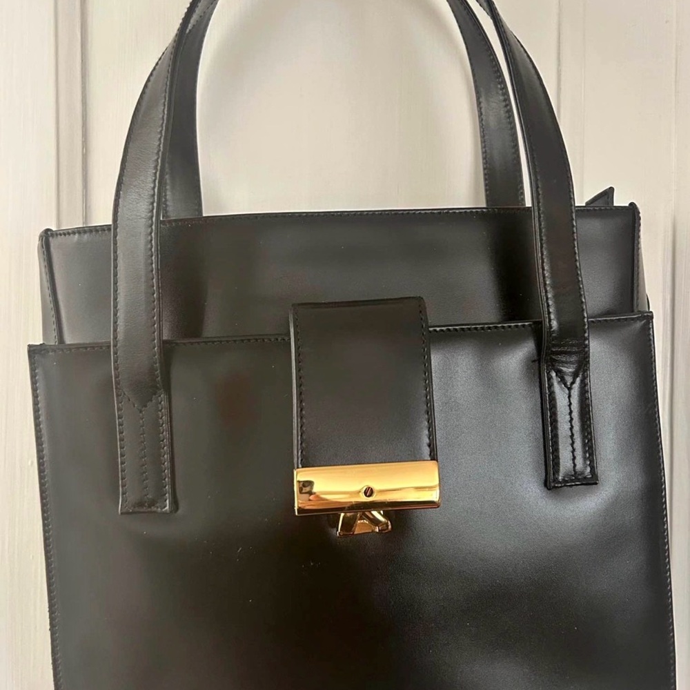 Paloma Picasso Blk Leather Handbag w/Gold Accent & free surprise with purchase!